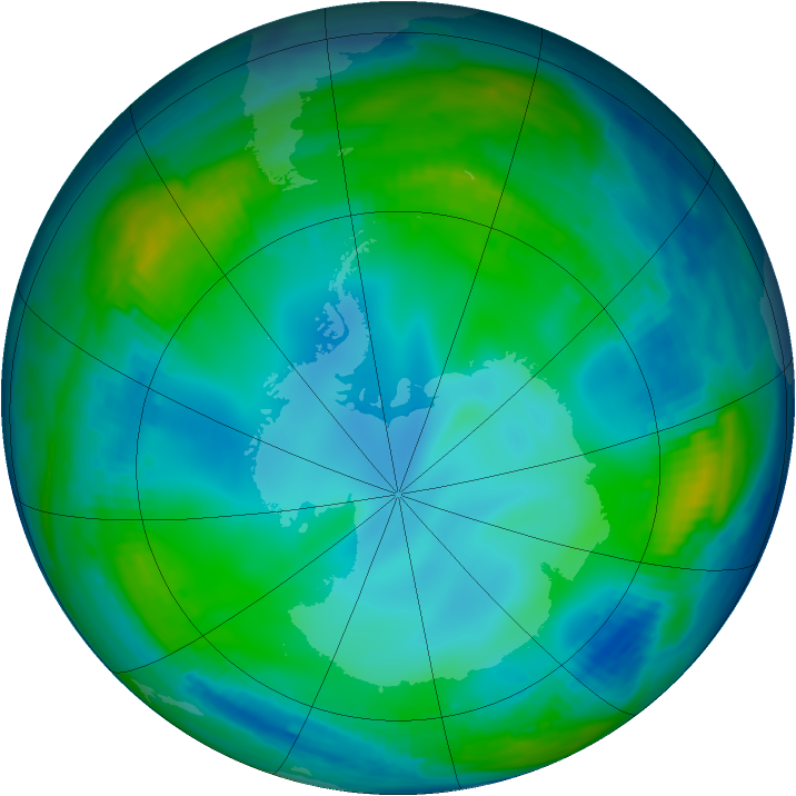 Antarctic ozone map for 05 July 1997